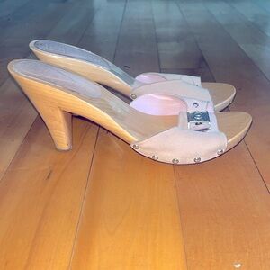 Vintage Chanel Wooden Platform Clog Mule Sandal